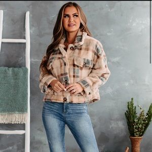 Never worn plaid fur jacket